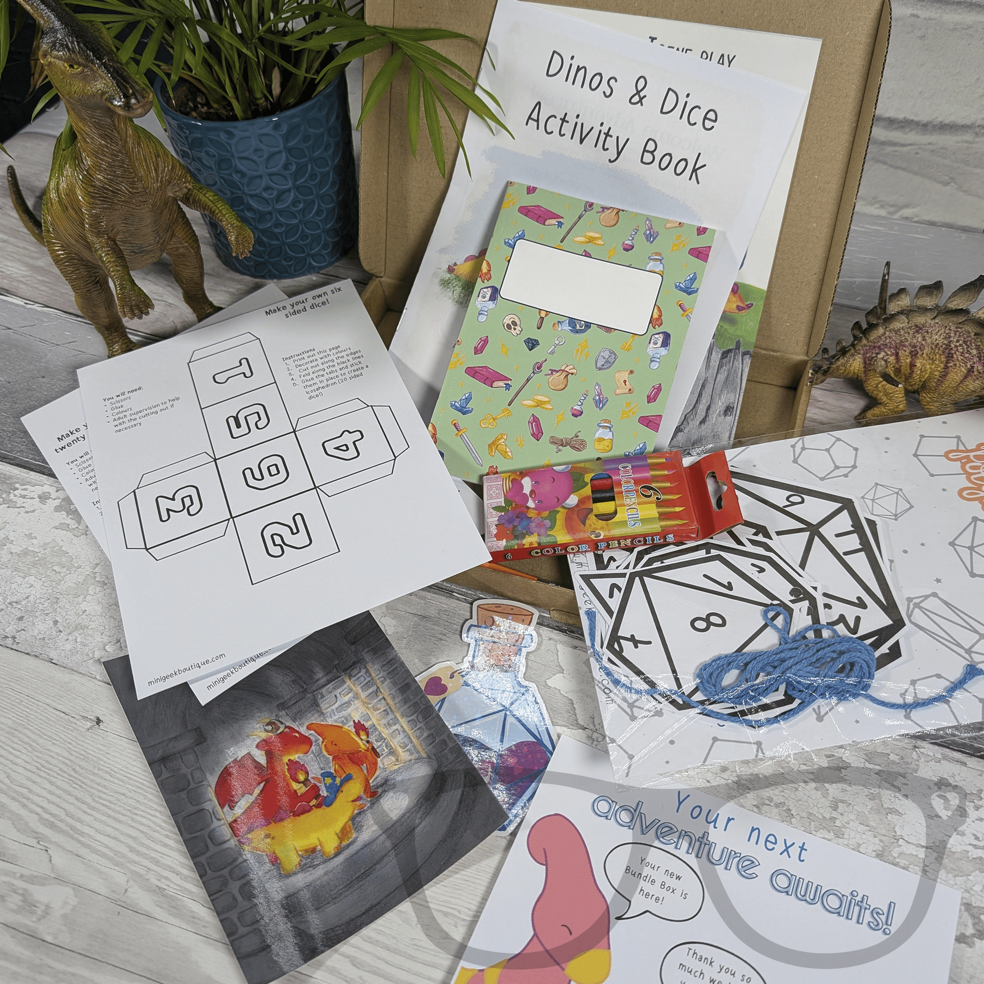 Dinos and Dice Bundle Letter box Activity box - Mini Geek Boutique