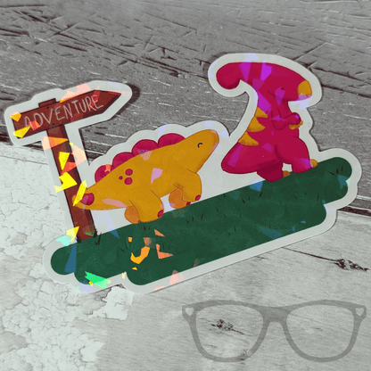 Dinosaur Adventure Vinyl Sticker – Derek & Irene Sparkly Design - Mini Geek Boutique