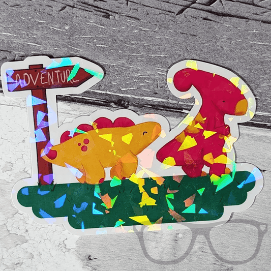Dinosaur Adventure Vinyl Sticker – Derek & Irene Sparkly Design - Mini Geek Boutique
