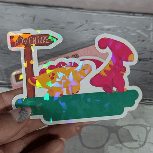 Dinosaur Adventure Vinyl Sticker – Derek & Irene Sparkly Design - Mini Geek Boutique