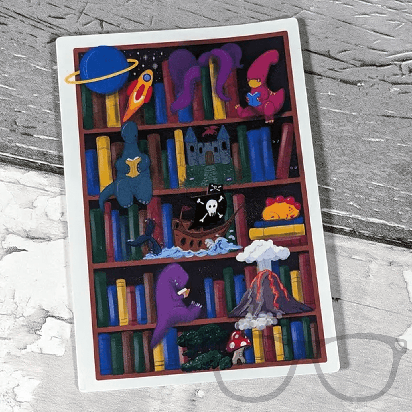 Dinosaur Reading Vinyl Sticker – Magical Adventure for Book Lovers - Mini Geek Boutique