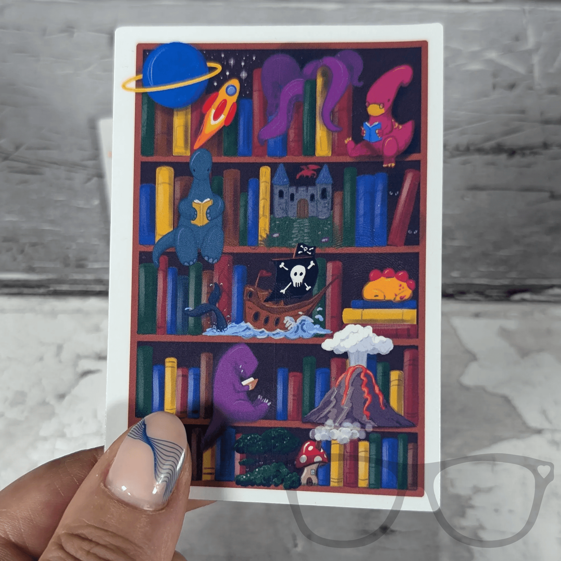 Dinosaur Reading Vinyl Sticker – Magical Adventure for Book Lovers - Mini Geek Boutique