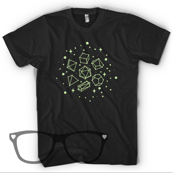 Glow in the dark Celestial dice black organic t-shirt - Mini Geek Boutique