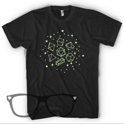 Glow in the dark Celestial dice black organic t-shirt - Mini Geek Boutique