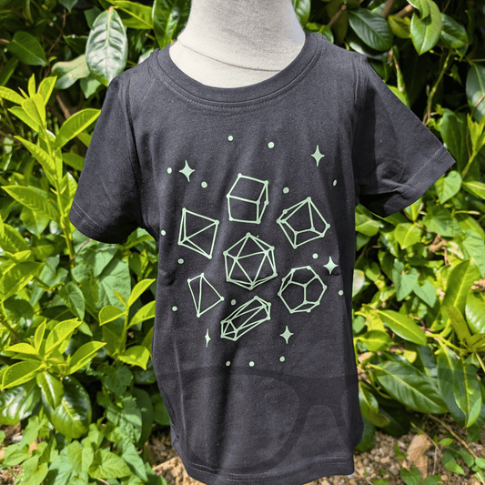 Glow in the dark Celestial dice black organic t-shirt - Mini Geek Boutique
