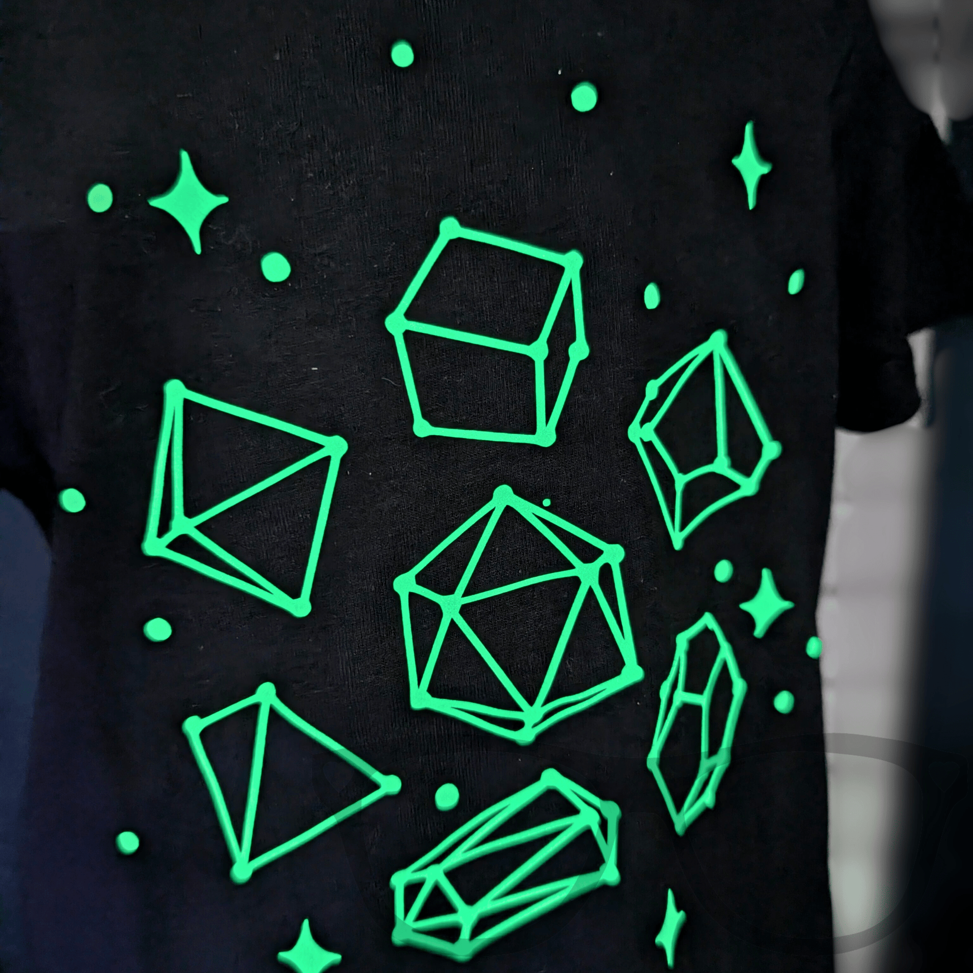 Glow in the dark Celestial dice black organic t-shirt - Mini Geek Boutique