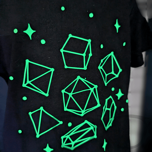 Glow in the dark Celestial dice black organic t-shirt - Mini Geek Boutique