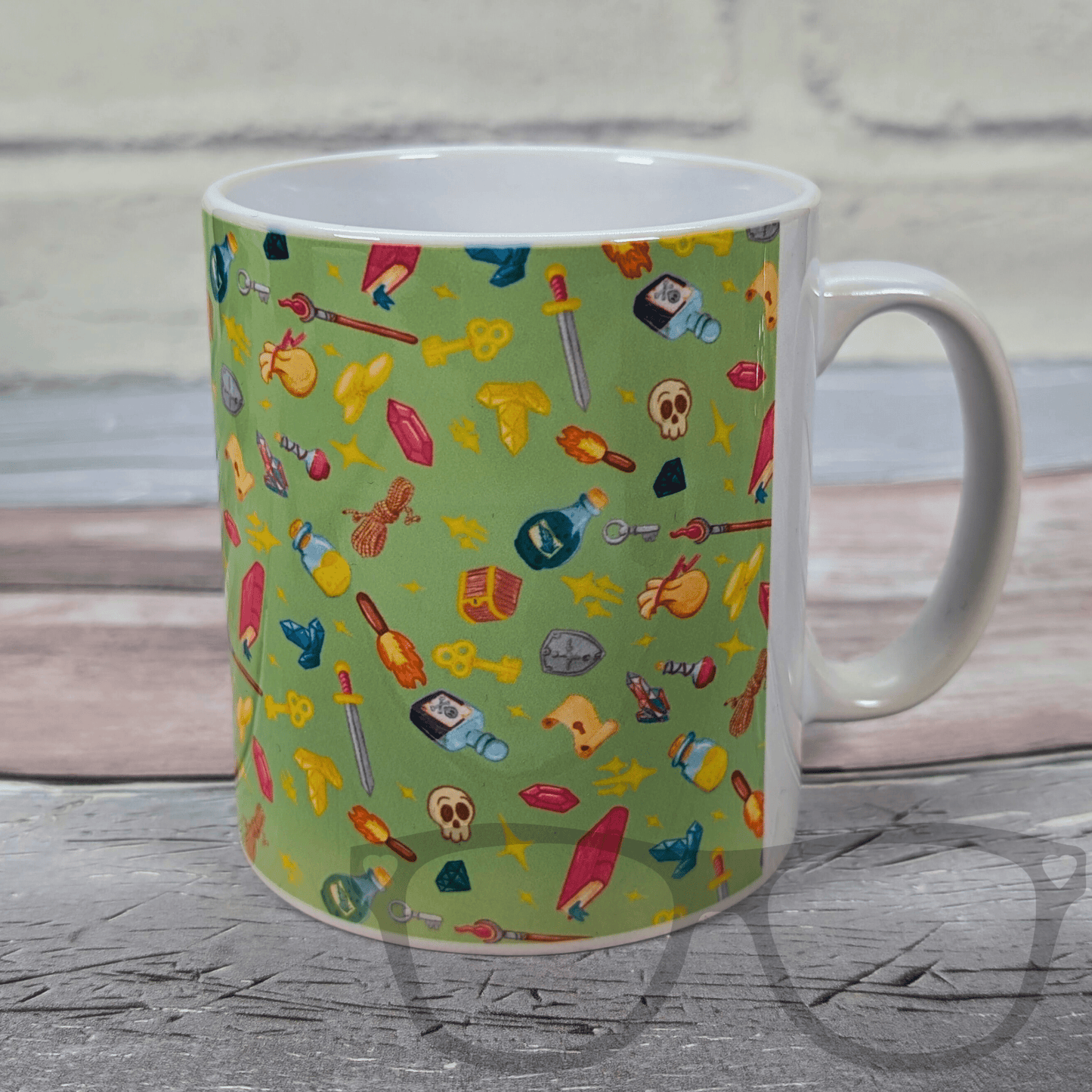 Green TTRPG Fantasy Pattern Ceramic Mug - Mini Geek Boutique