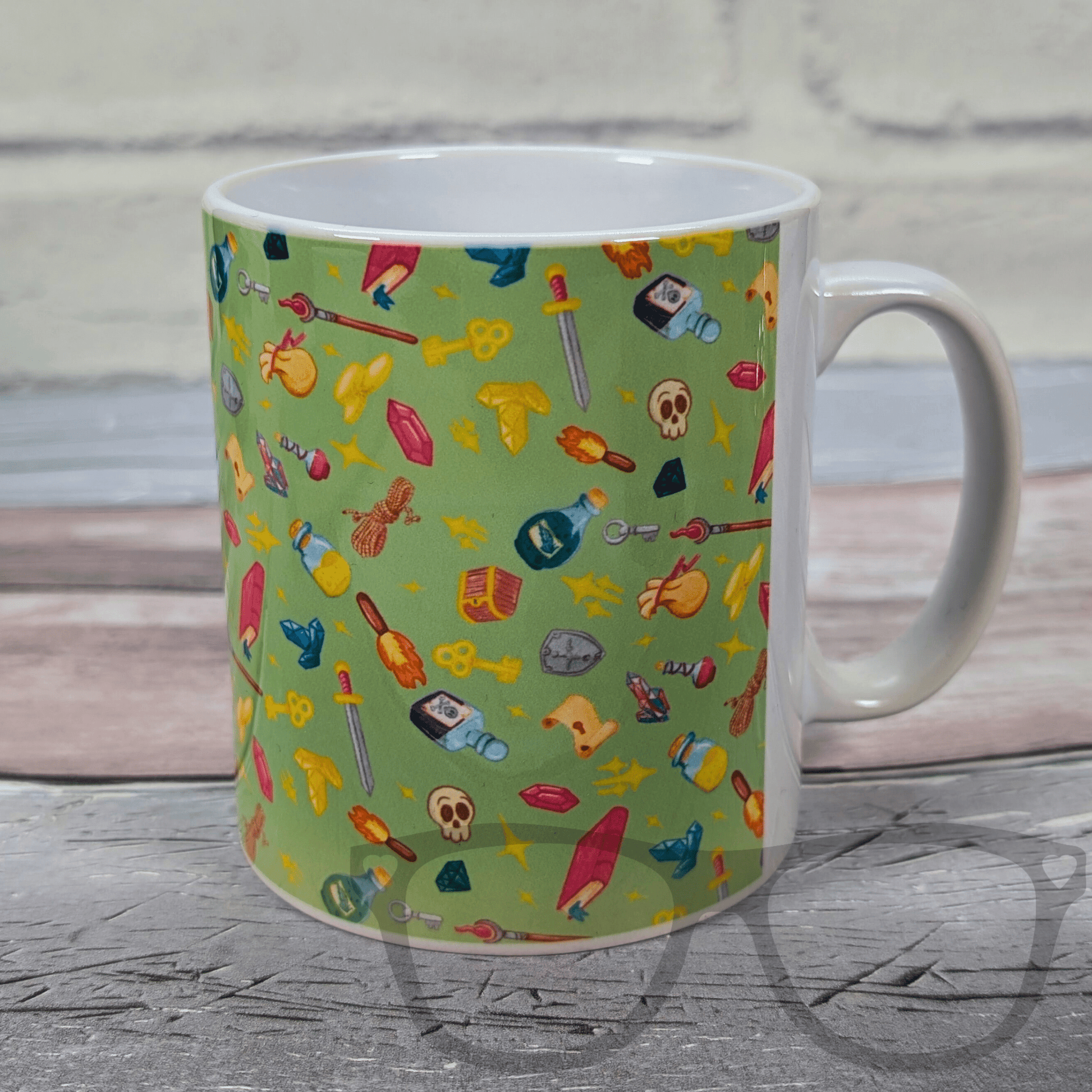 Green TTRPG Fantasy Pattern Ceramic Mug - Mini Geek Boutique