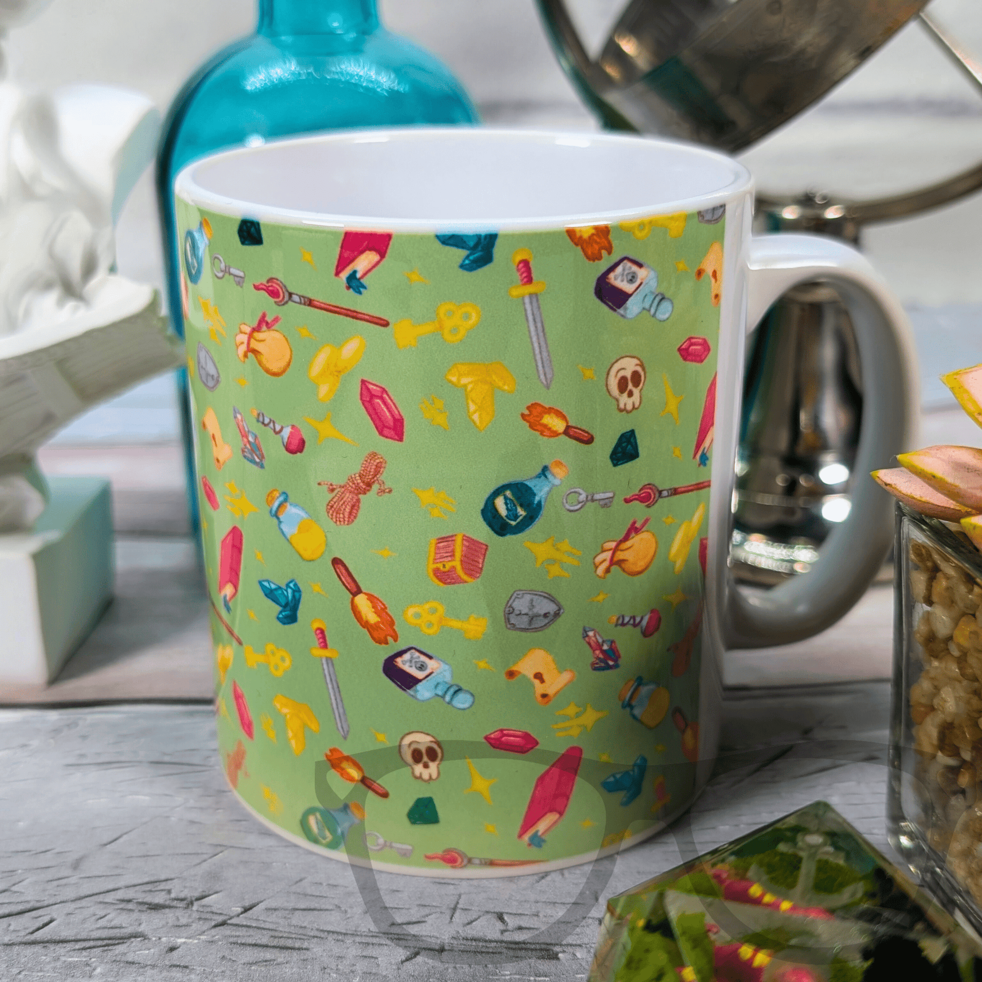 Green TTRPG Fantasy Pattern Ceramic Mug - Mini Geek Boutique