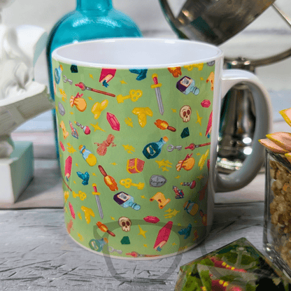 Green TTRPG Fantasy Pattern Ceramic Mug - Mini Geek Boutique