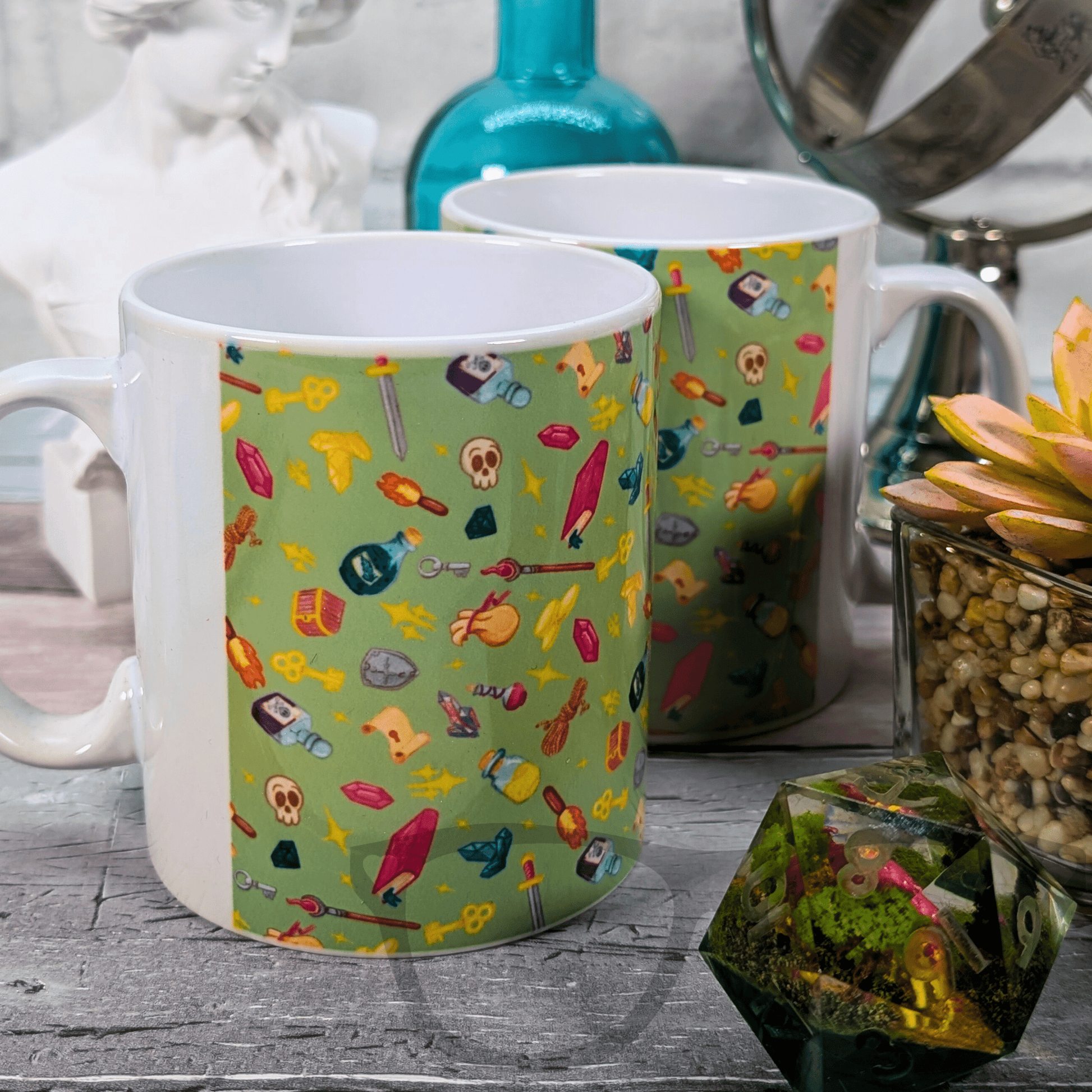 Green TTRPG Fantasy Pattern Ceramic Mug - Mini Geek Boutique