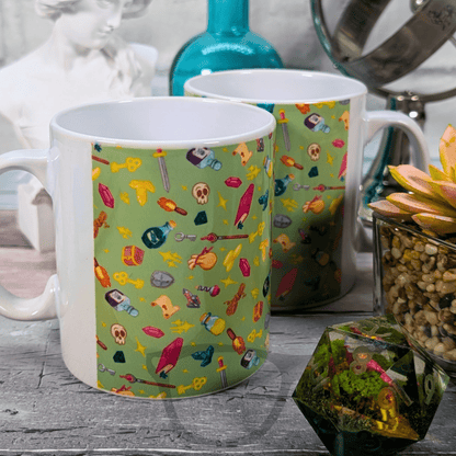 Green TTRPG Fantasy Pattern Ceramic Mug - Mini Geek Boutique