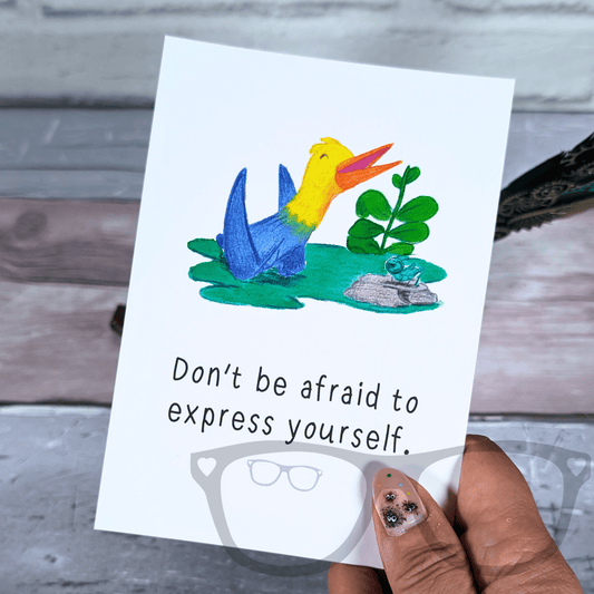 Holly the Quetzalcoatlus postcard - Don't be afraid to express yourself - Mini Geek Boutique