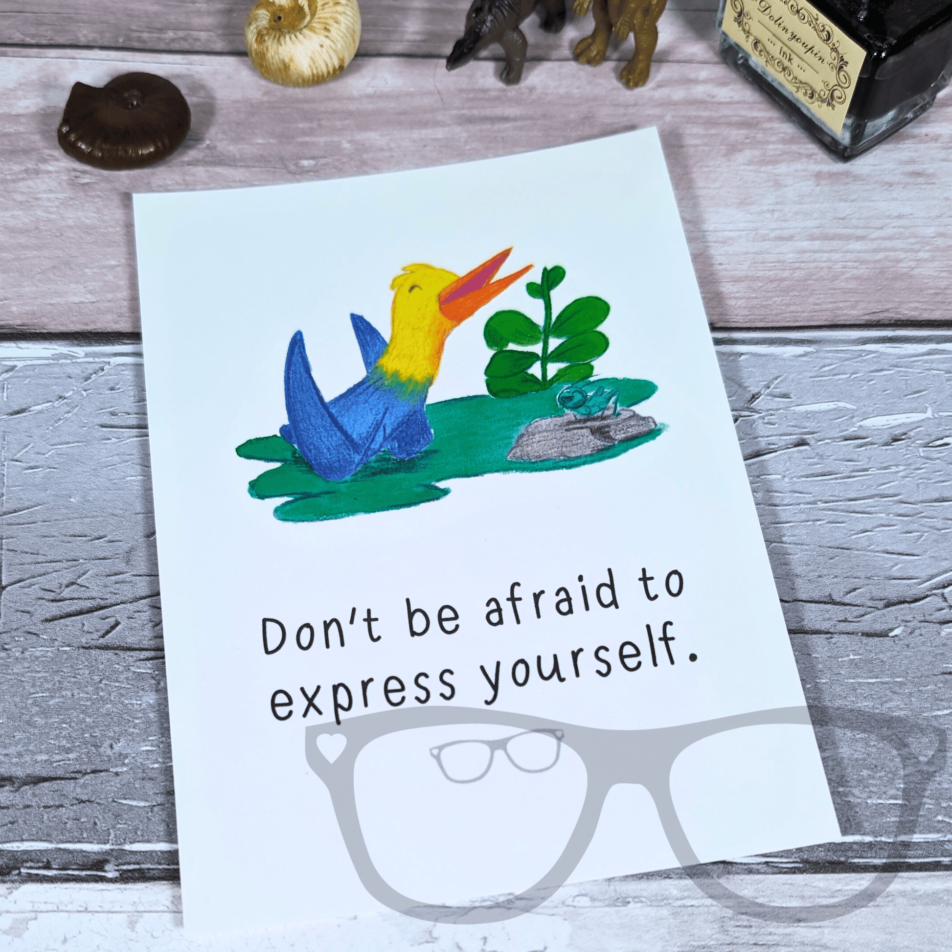 Holly the Quetzalcoatlus postcard - Don't be afraid to express yourself - Mini Geek Boutique