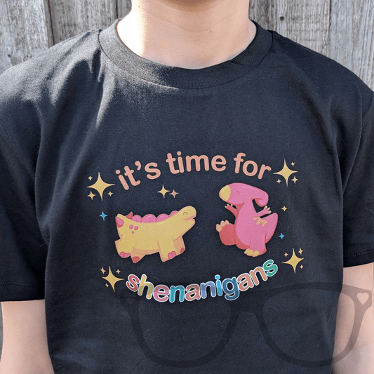 It’s Time for Shenanigans! Organic Dinosaur T-Shirt - Mini Geek Boutique