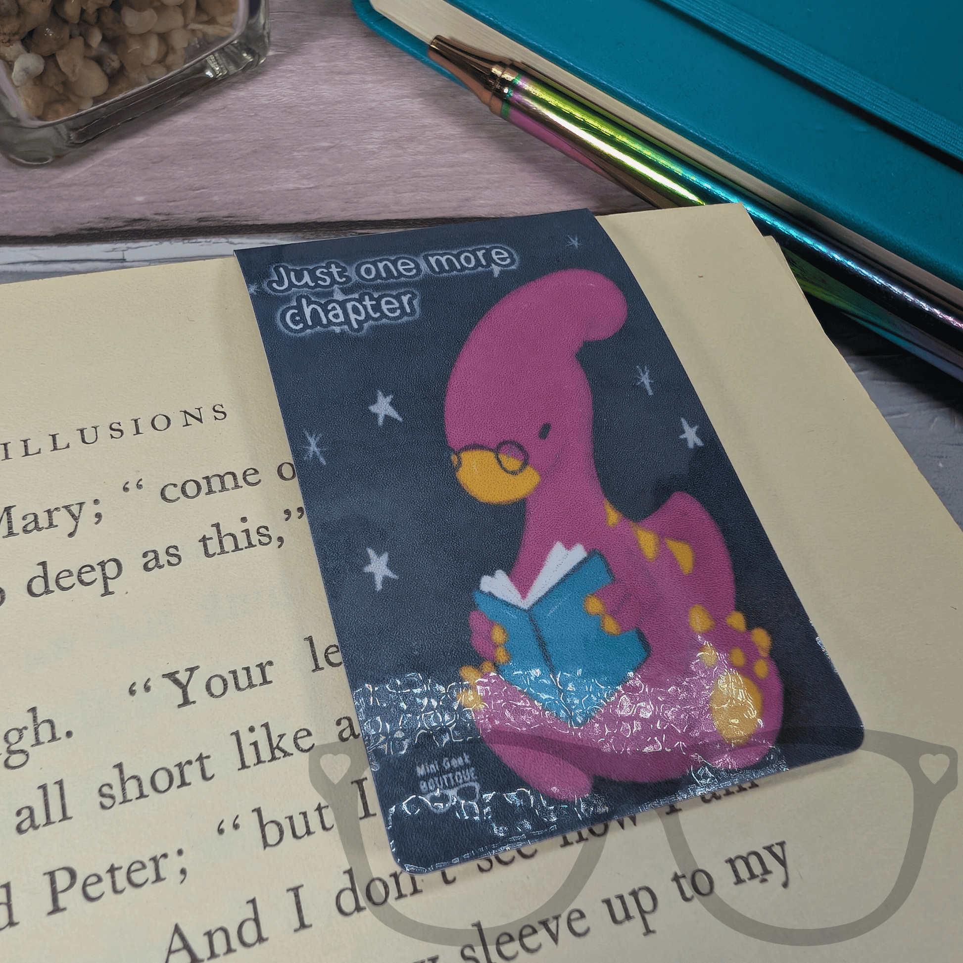 Magnetic Dinosaur Bookmark – "Just One More Chapter" with Irene the Parasaurolophus | Starry Night Page Marker for Book Lovers - Mini Geek Boutique