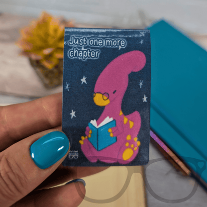 Magnetic Dinosaur Bookmark – "Just One More Chapter" with Irene the Parasaurolophus | Starry Night Page Marker for Book Lovers - Mini Geek Boutique