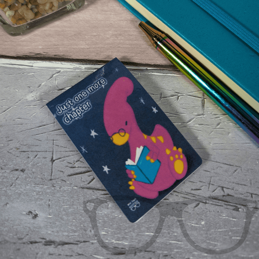 Magnetic Dinosaur Bookmark – "Just One More Chapter" with Irene the Parasaurolophus | Starry Night Page Marker for Book Lovers - Mini Geek Boutique