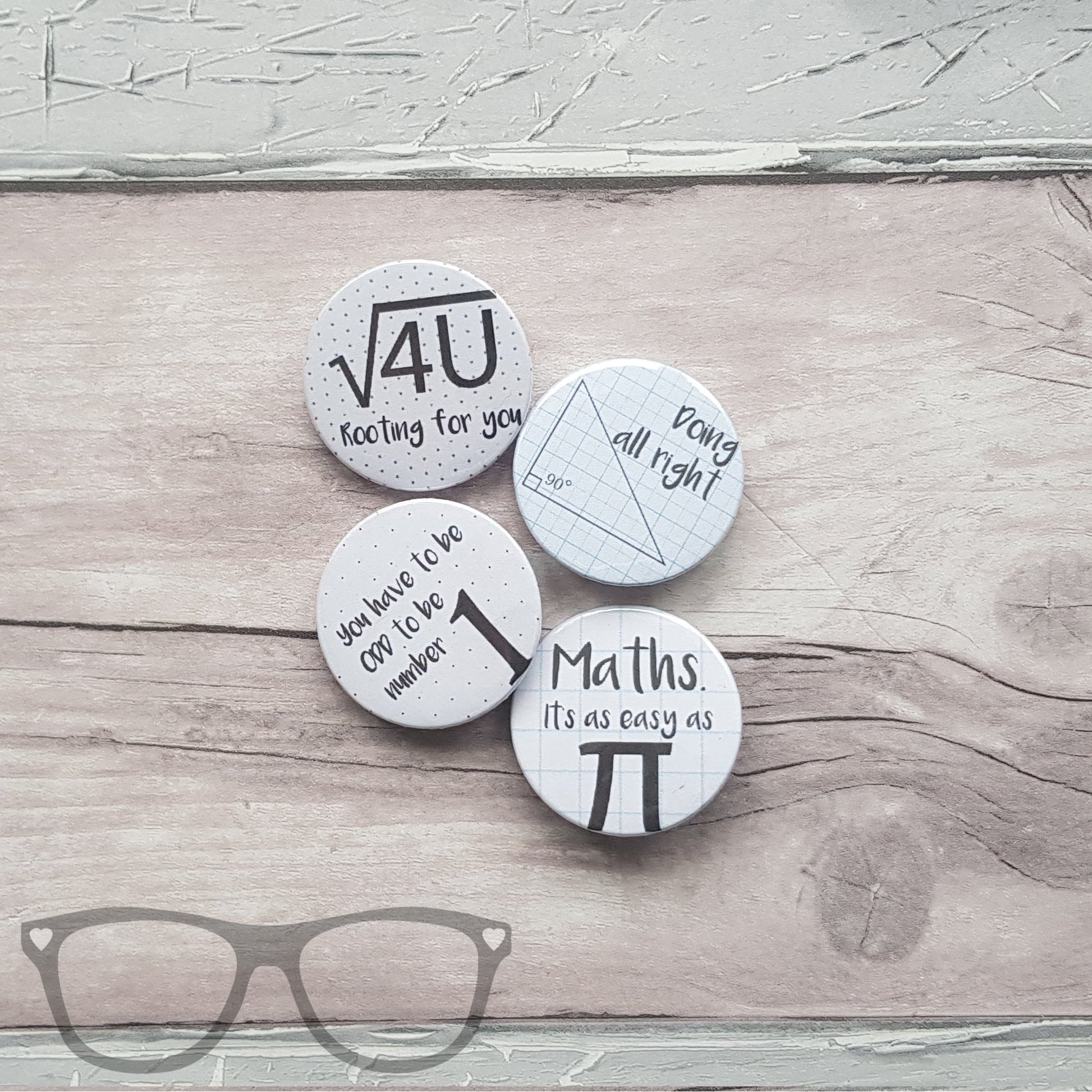Math Pun Badge Set – 4 Fun & Nerdy 38mm Badges to Show Off Your Love for Numbers - Mini Geek Boutique