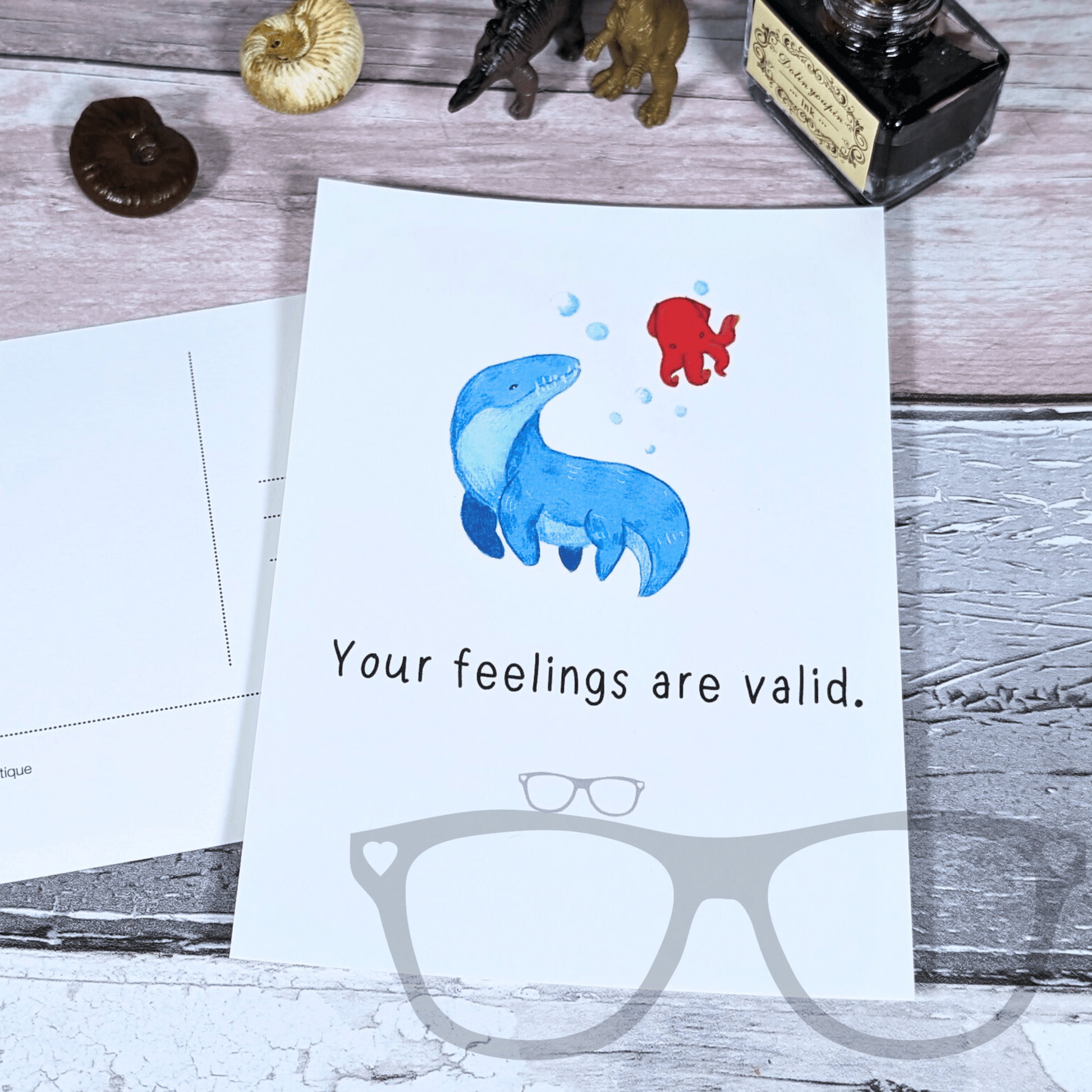 Polly the Liopleurodon - Your feelings are valid postcard - Mini Geek Boutique