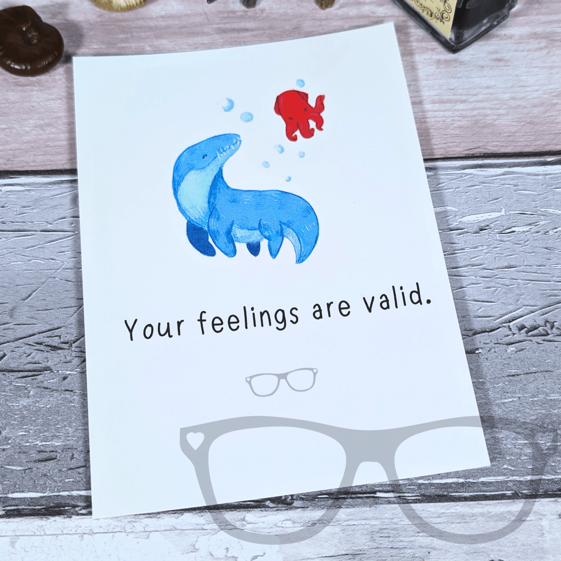 Polly the Liopleurodon - Your feelings are valid postcard - Mini Geek Boutique