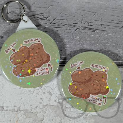 Potato Sparkly badge and keyring