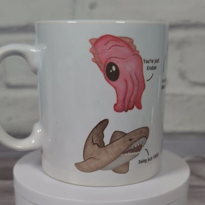 A video showing the motivational marine life designs on all sides of the mug.