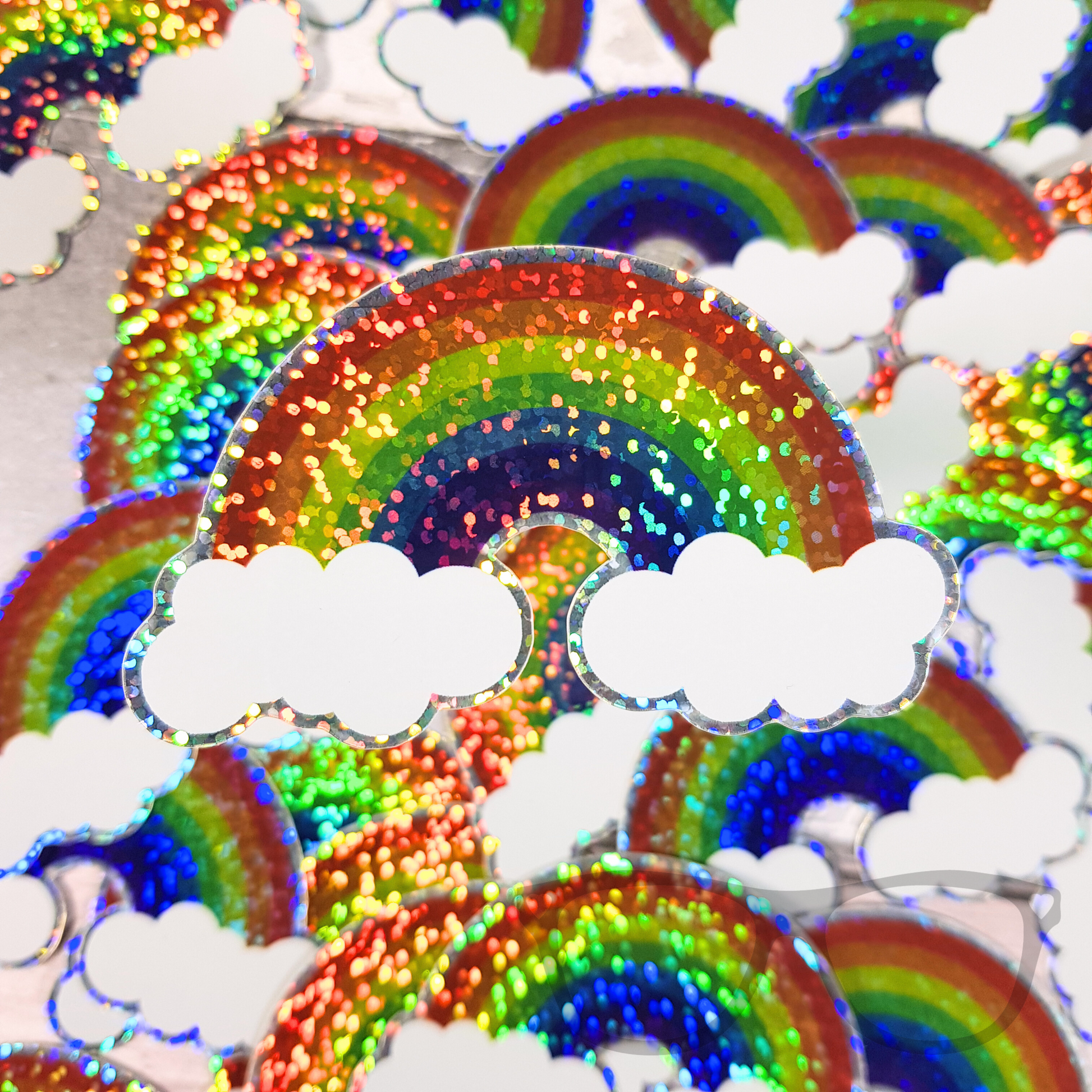 Rainbow with clouds vinyl glitter sticker