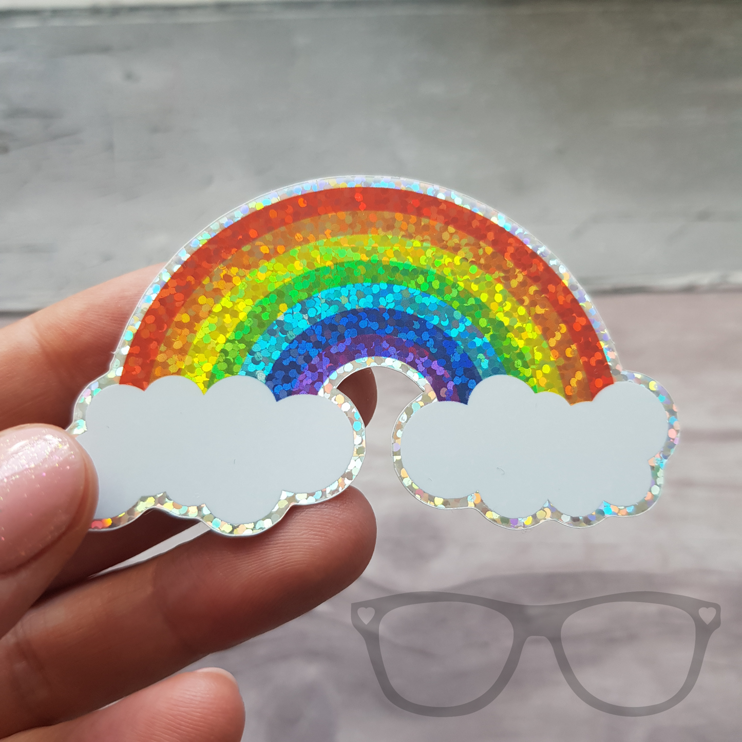 Rainbow with clouds vinyl glitter sticker