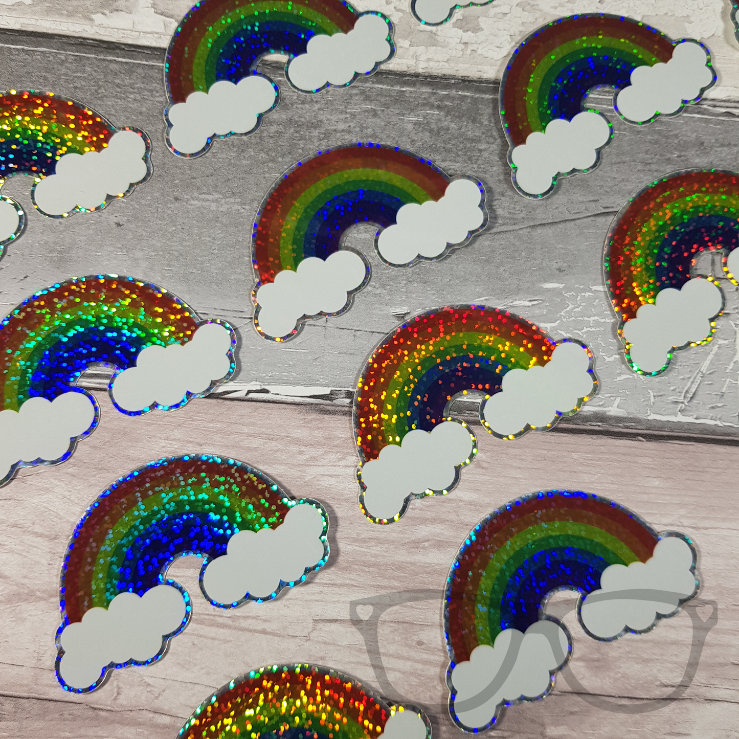 Rainbow with clouds vinyl glitter sticker