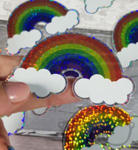 Rainbow with clouds vinyl glitter sticker