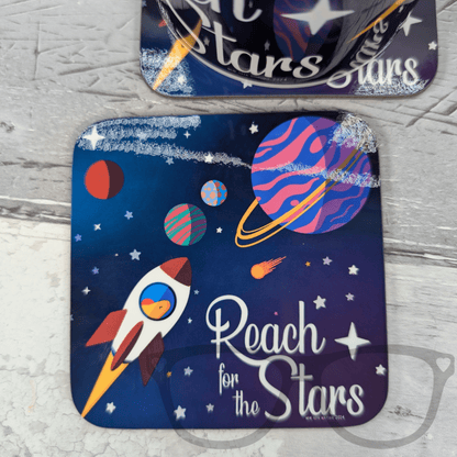 "Reach for the Stars" Hardwood Square Coaster | 9cm | Featuring Derek the Stegosaurus in Space (Copy) - Mini Geek Boutique