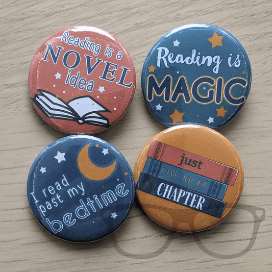 Reading 4 x 38mm badge set - Mini Geek Boutique
