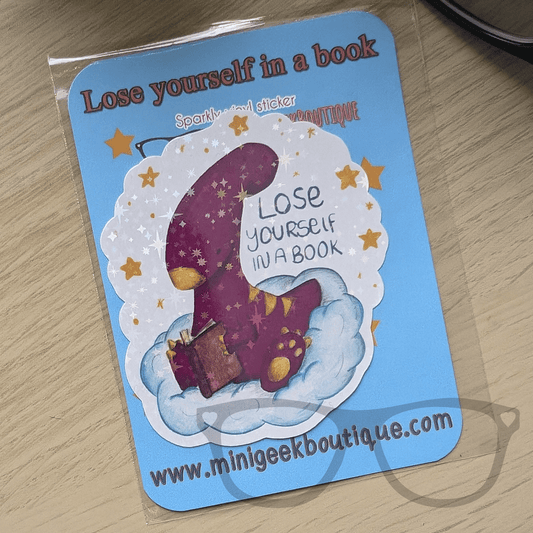 Sparkly Vinyl Sticker - Irene the Parasaurolophus Reading on a Cloud - Mini Geek Boutique