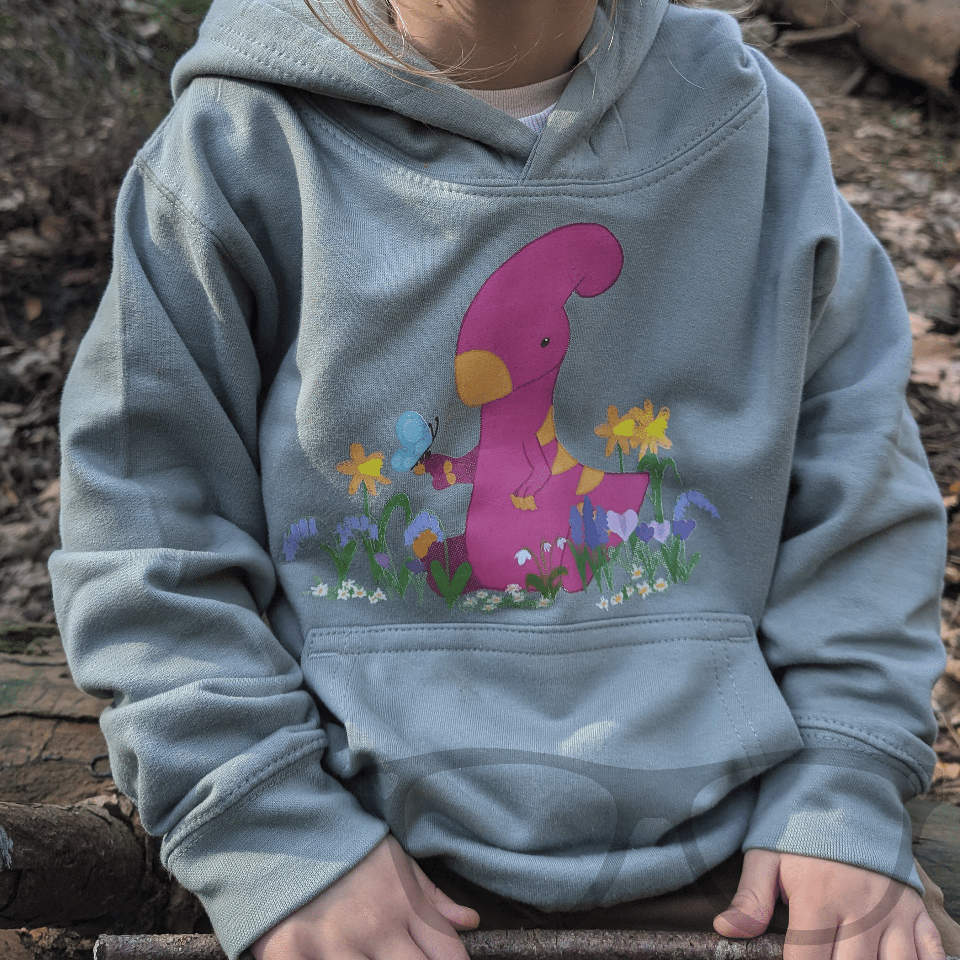 Spring time Dinosaur Hoodie with Irene the Parasaurolophus - Mini Geek Boutique