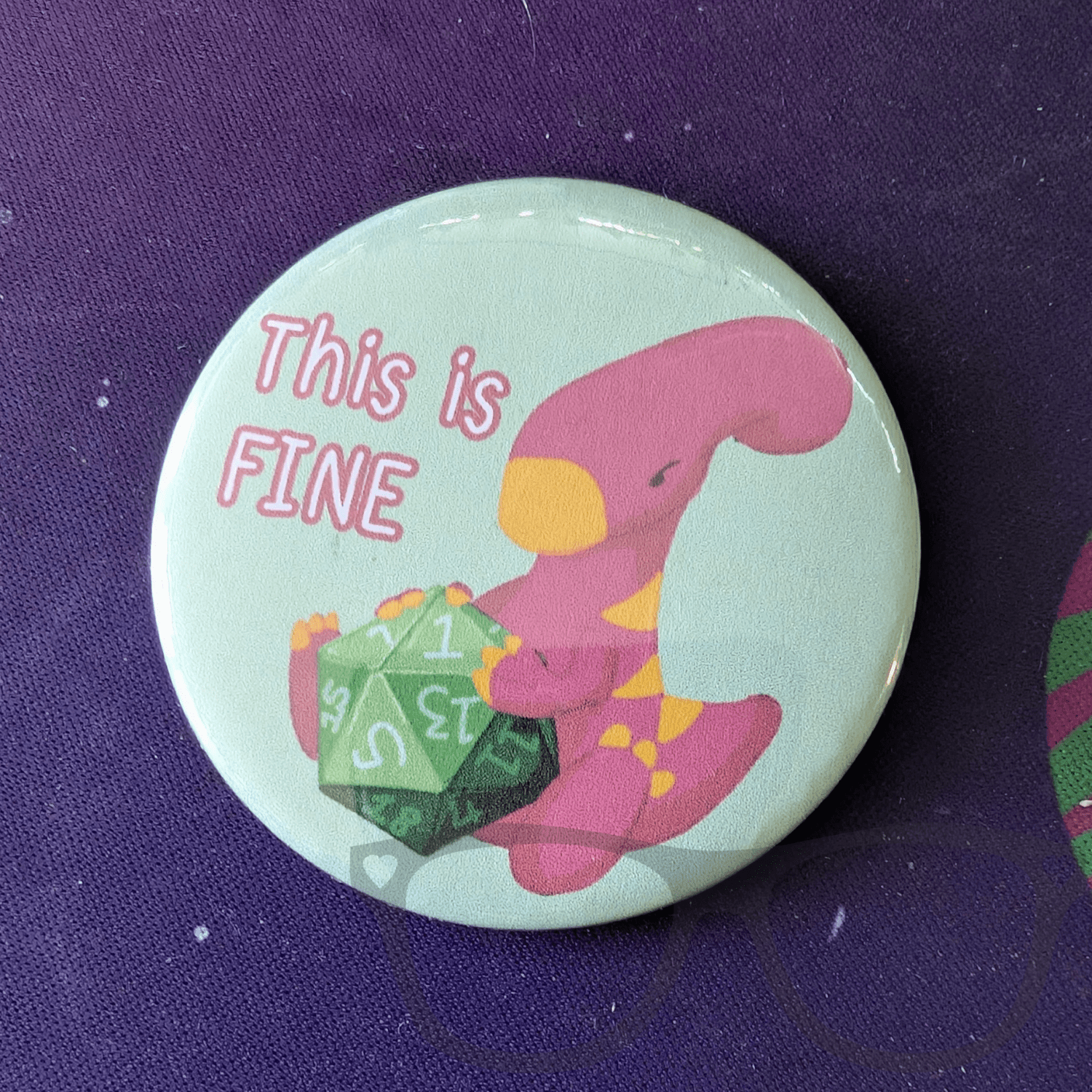 This is fine Nat1 DnD dinosaur magnet, badge or keyring - Mini Geek Boutique