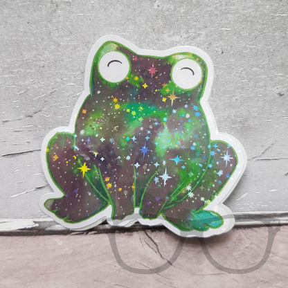 Frog sticker with a  green nebula and sparkle overlay