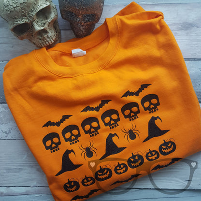 Close up showing detail of the Halloween Sweater - Mini Geek Boutique