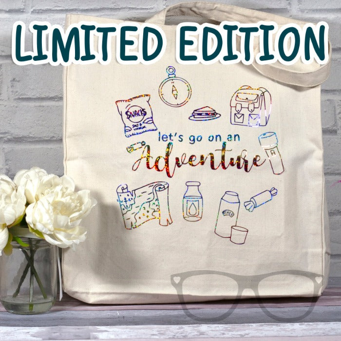 Limited Edition Canvas Tote bag with rainbow foil design "Let's go on an adventure"
