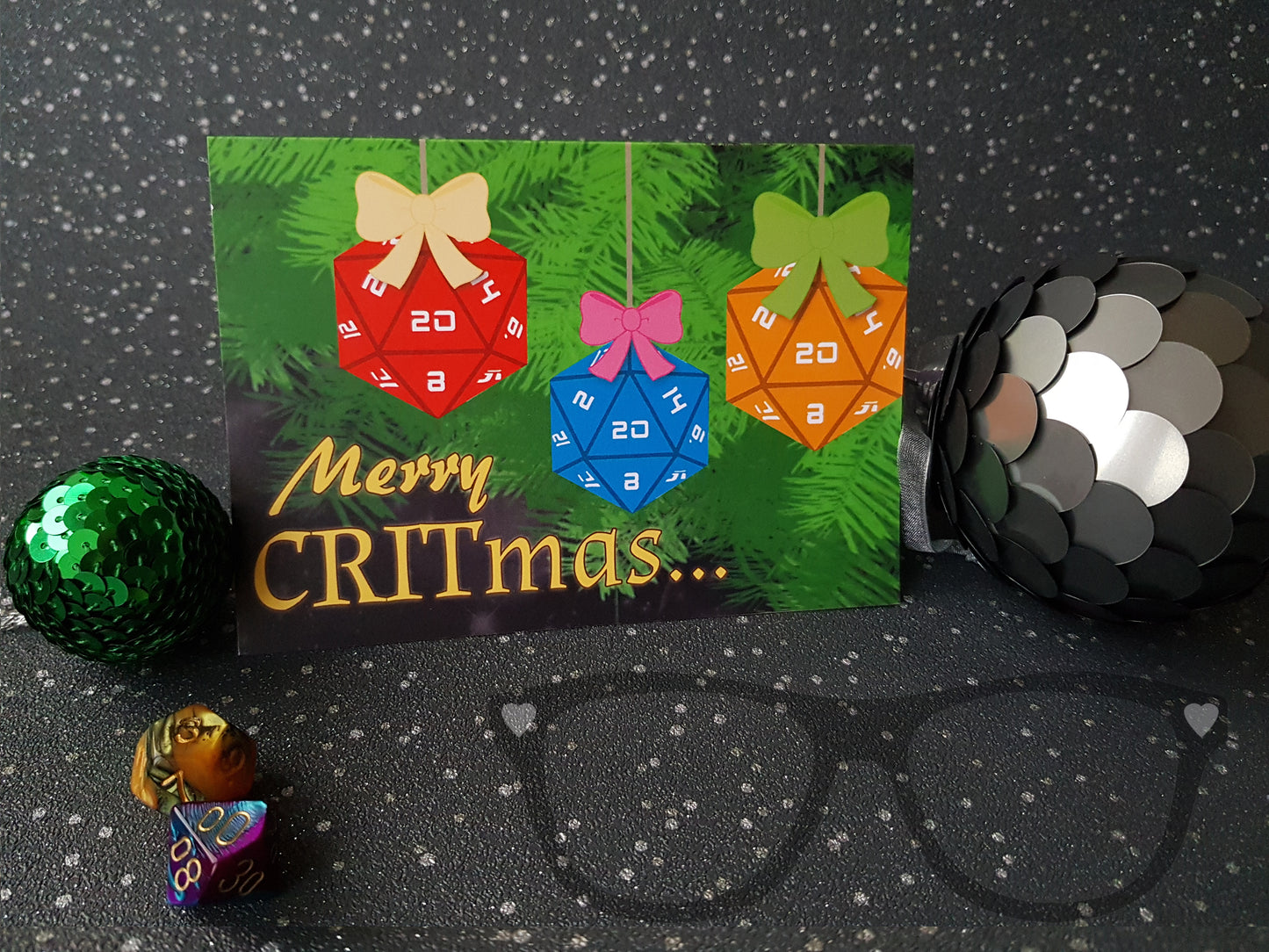 Merry Critmas Festive greetings card for nerds and fans of fantasy role playing