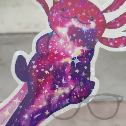 Axolotl vinyl space sticker close up showing stars