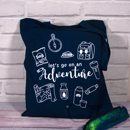 Let's go on an adventure blue cotton tote bag