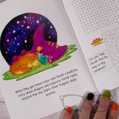 Dinosaur Adventure Zine Issue 1 | Derek & Irene's Fun Story, Colouring Pages & Puzzles | Dinosaur Activity Book for Kids - Mini Geek Boutique