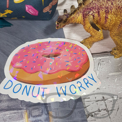 Donut Worry Vinyl Sticker - Sparkling Pink Donut Design for Fun Décor - Mini Geek Boutique