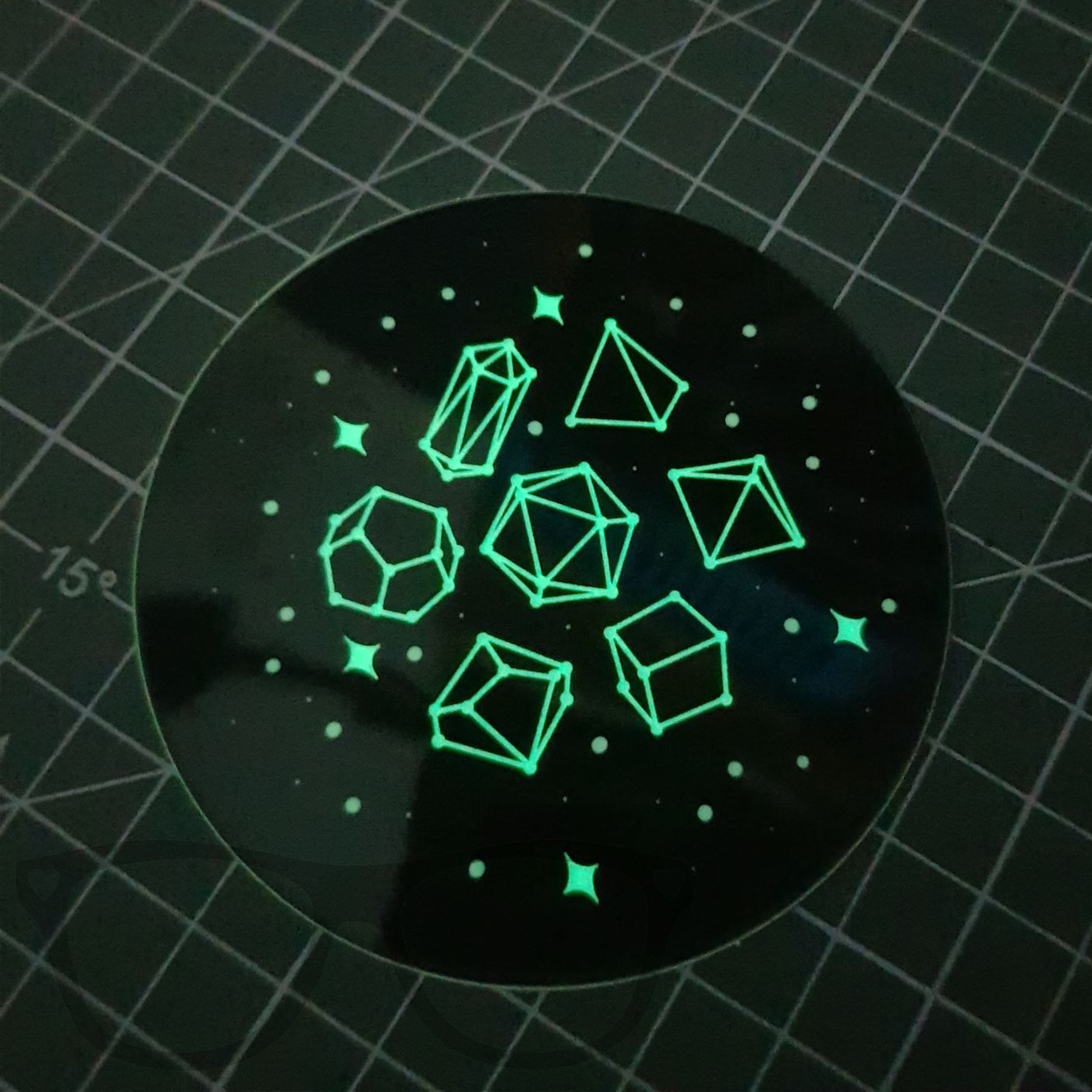 Glow in the Dark Dice Constellation Round Sticker - Mini Geek Boutique