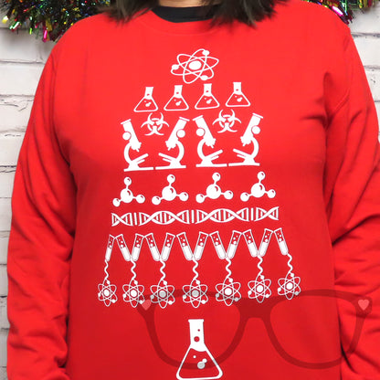 Close up of science design on red christmas sweater