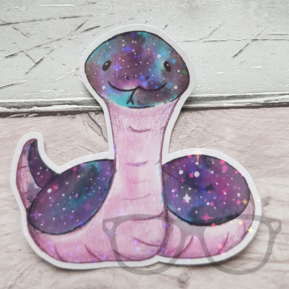Snake vinyl sticker with nebula pattern and star sparkles
