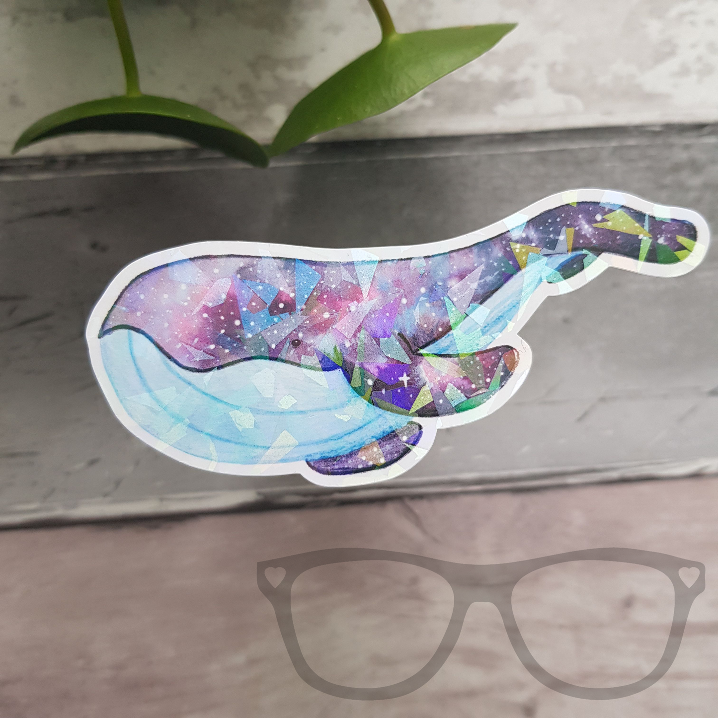 Space whale vinyl sticker with sparkling overlay with free UK shipping